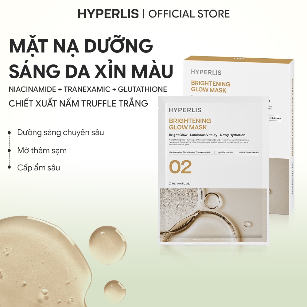 Mặt Nạ Dưỡng Sáng HYPERLIS BRIGHTENING GLOW MASK Niacinamide Tranexamic Acid Glutathione Mờ Thâm