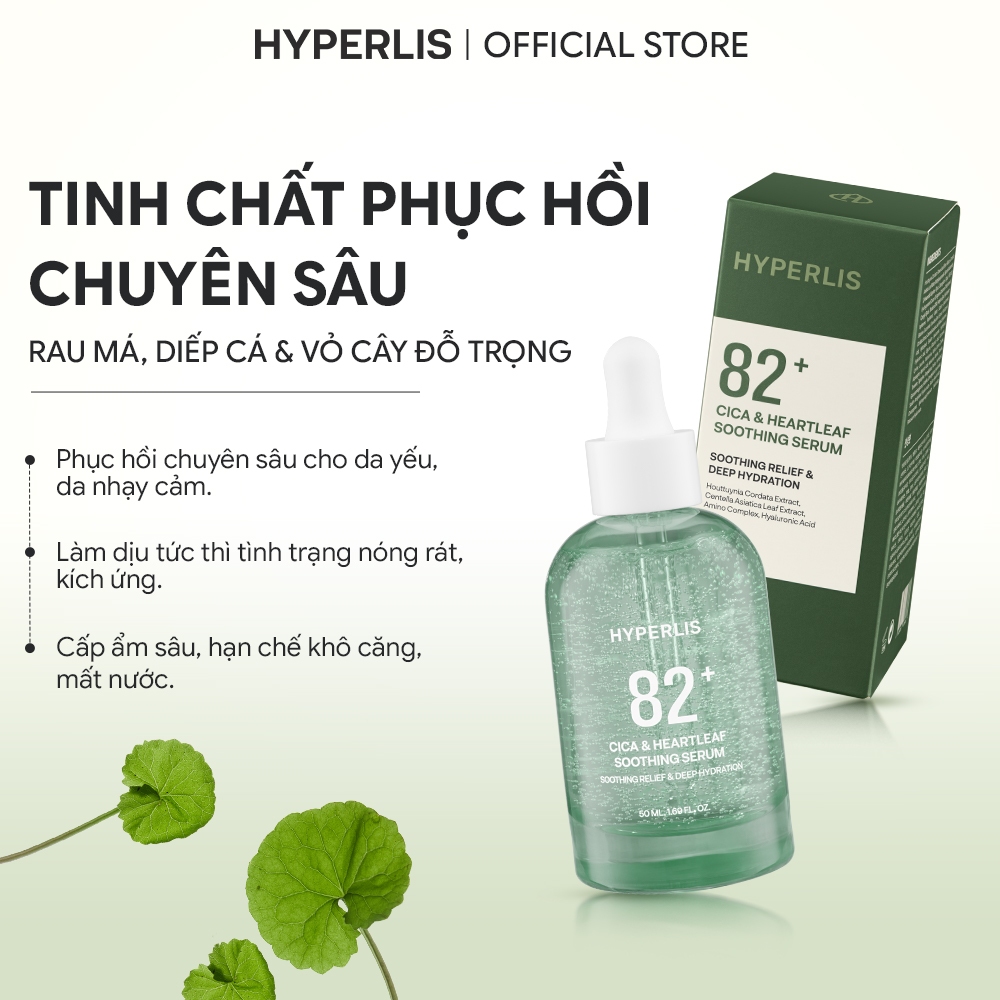 Tinh Chất Phục Hồi HYPERLIS 82+ CICA & HEARTLEAF SOOTHING SERUM Dịu Da Nhạy Cảm Chai 50ml