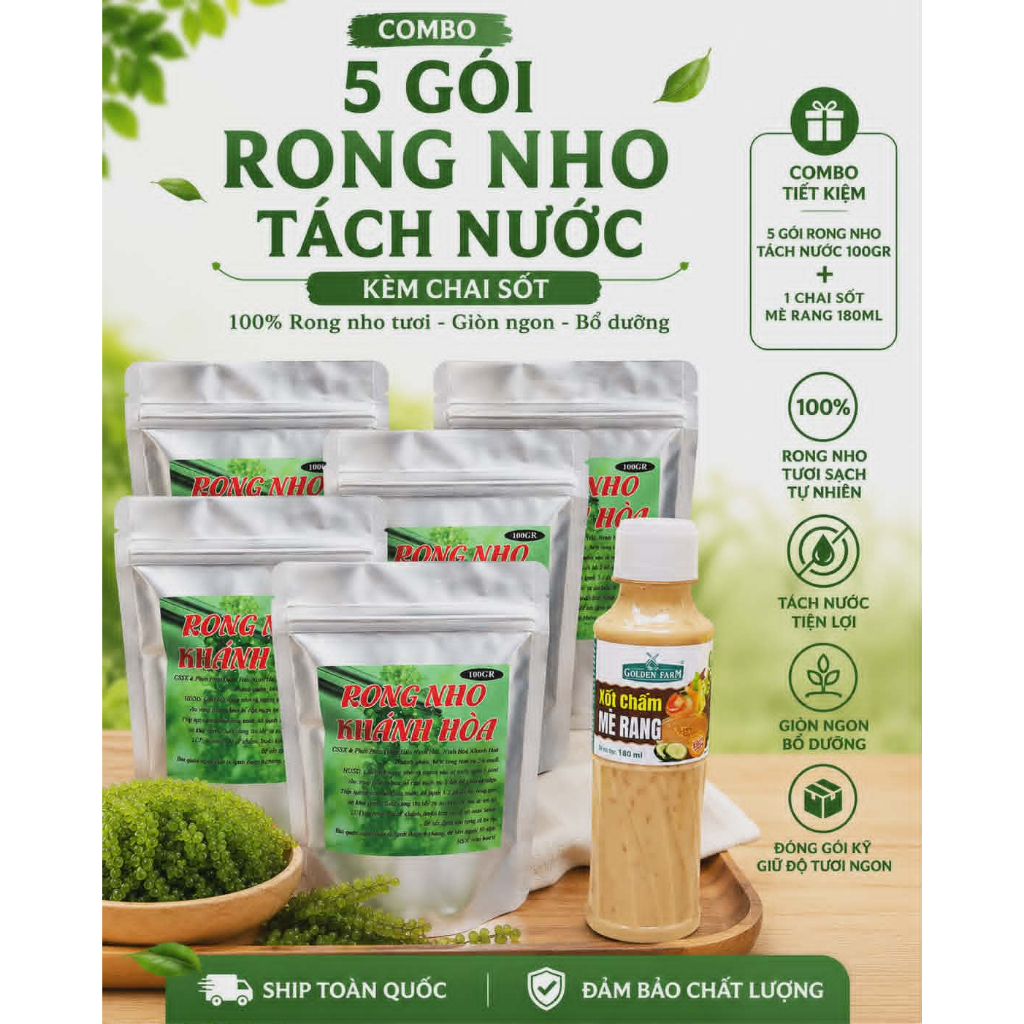 Túi rong nho tách nước khánh hoà 100gr tặng kèm sốt