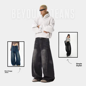 Quần jean ống rộng cong unisex quần dài sàn rộng thùng thình rũ sàn kiểu dáng cổ điển giặt cũ làm cũ vết râu mèo