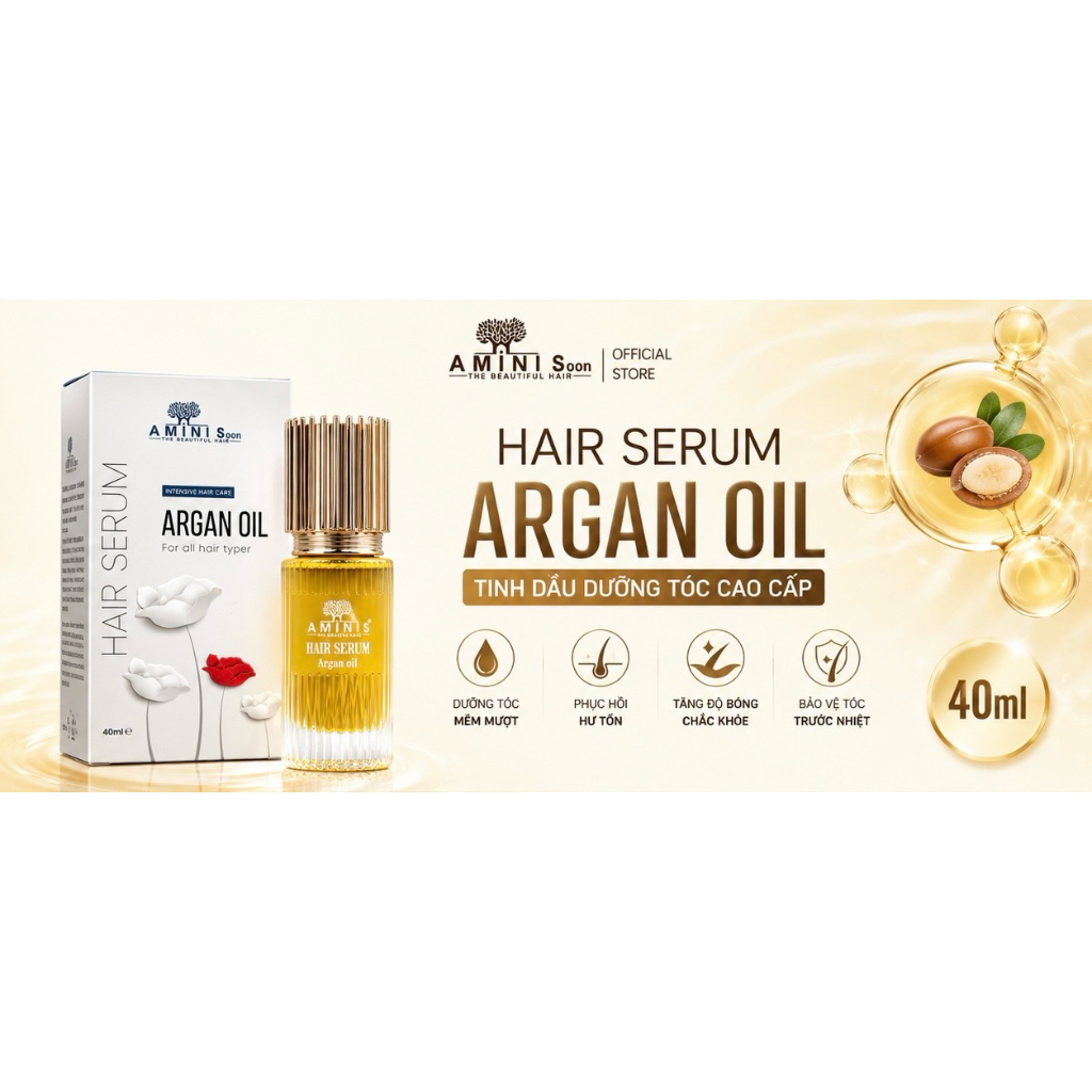 Tinh Dầu Dưỡng Tóc Argan Oil AMINIS 40ml Chính Hãng | Hair Serum Phục Hồi Tóc Khô Xơ, giảm chẻ ngọn