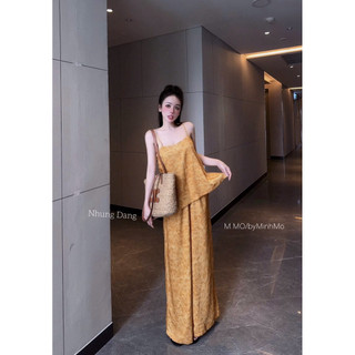 Set Lụa Gấm Áo 2 Dây Mix Quần Suông Chuẩn Nhung Đặng