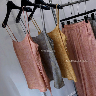 Set Lụa Gấm Áo 2 Dây Mix Quần Suông Chuẩn Nhung Đặng