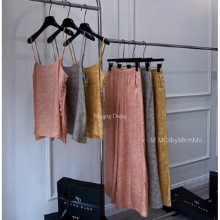 Set Lụa Gấm Áo 2 Dây Mix Quần Suông Chuẩn Nhung Đặng