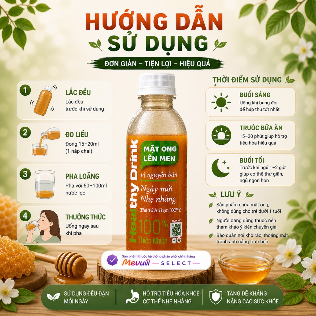 MOLM NB - Mật Ong Lên Men Tự Nhiên 300ml, Hỗ Trợ Tiêu Hóa, Đẹp Da, Tăng Đề Kháng, Lợi Khuẩn Tốt