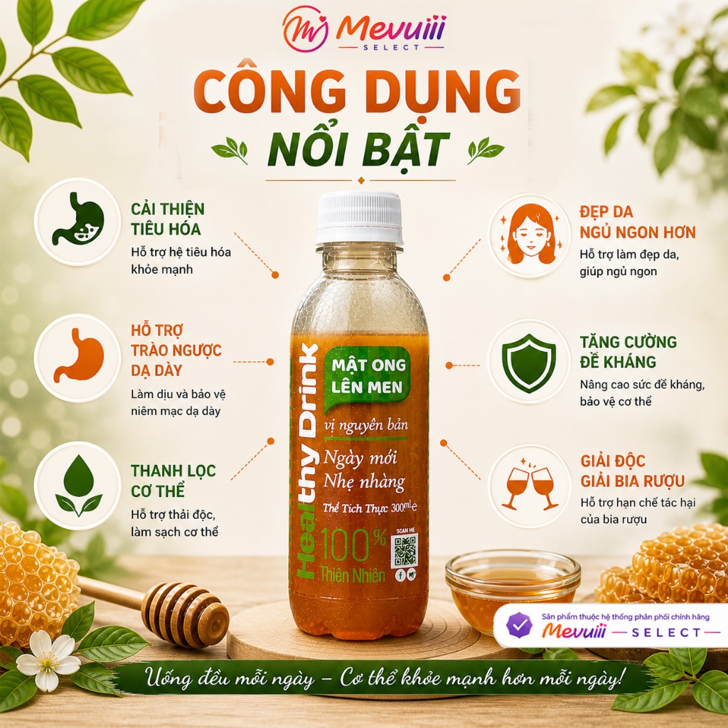 MOLM NB - Mật Ong Lên Men Tự Nhiên 300ml, Hỗ Trợ Tiêu Hóa, Đẹp Da, Tăng Đề Kháng, Lợi Khuẩn Tốt