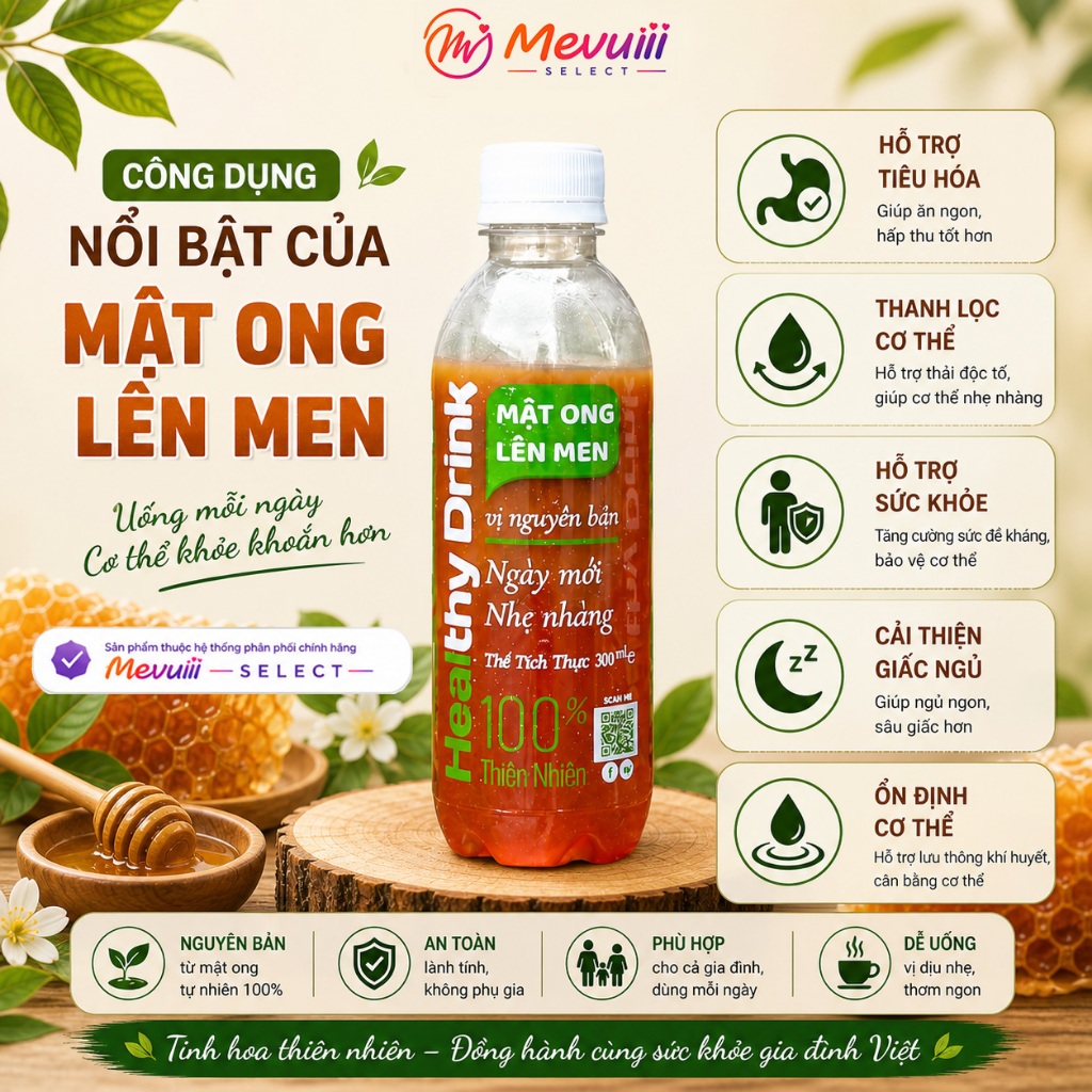 MOLM NB - Mật Ong Lên Men Tự Nhiên 300ml, Hỗ Trợ Tiêu Hóa, Đẹp Da, Tăng Đề Kháng, Lợi Khuẩn Tốt