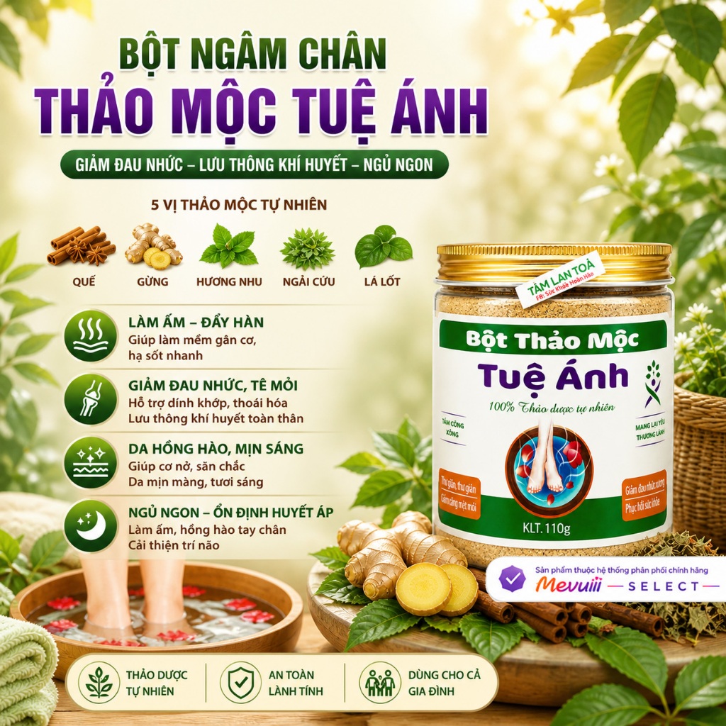 NGAM - Bột Thảo Mộc Ngâm Chân 110g, Giảm Đau Nhức, Ngủ Ngon, Làm Ấm Tay Chân, Thư Giãn Cơ Thể