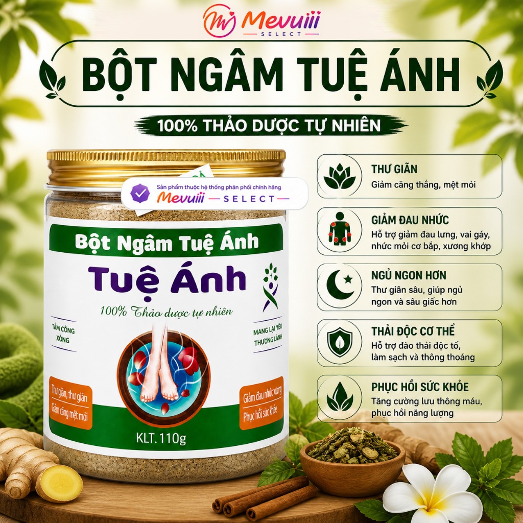 NGAM - Bột Thảo Mộc Ngâm Chân 110g, Giảm Đau Nhức, Ngủ Ngon, Làm Ấm Tay Chân, Thư Giãn Cơ Thể