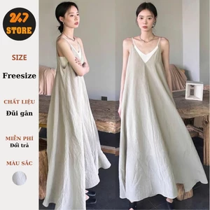 Đầm dài 2 dây dáng xoè vintage váy maxi đi biển tặng kèm quây rời - 247store