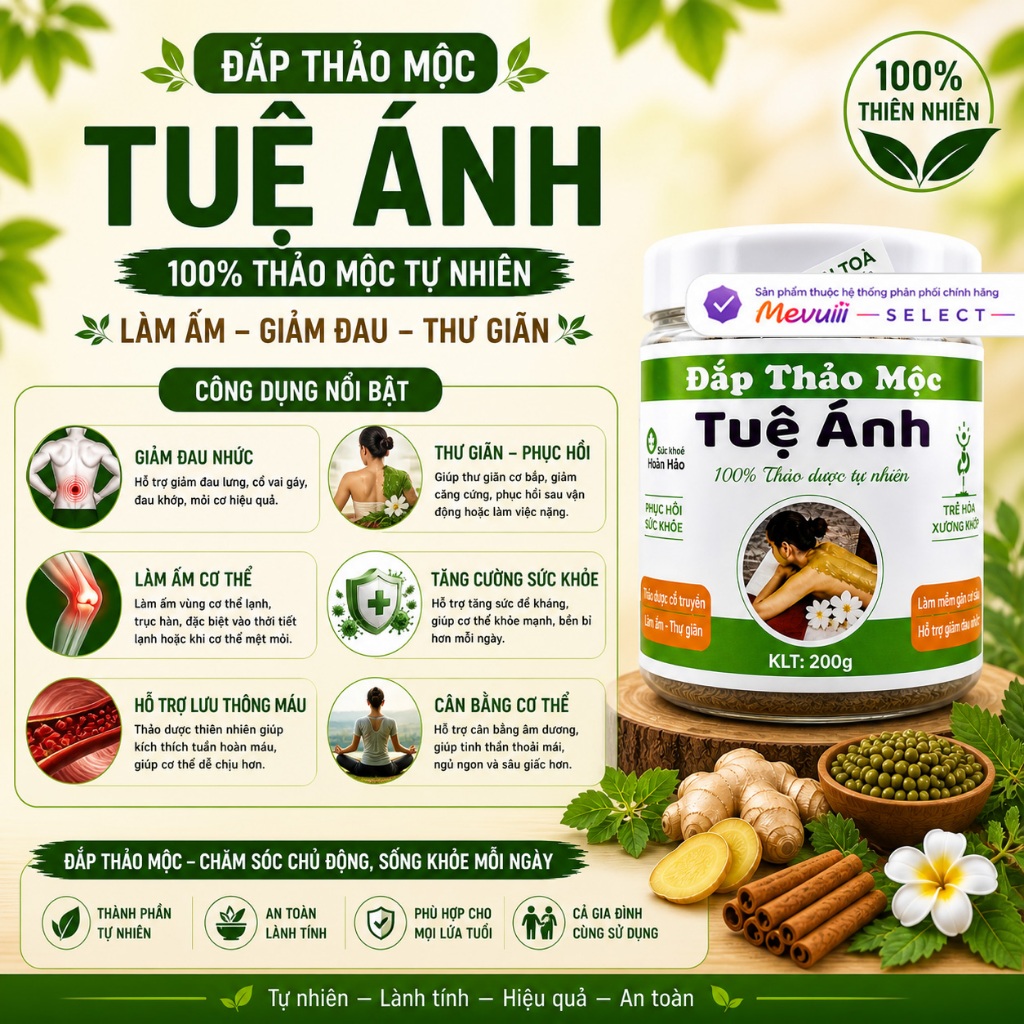 DAP - Đắp Thảo Mộc Tuệ Ánh 200g, Hỗ Trợ Giảm Đau Nhức, Căng Cơ, Cổ Vai Gáy, Thư Giãn Cơ Thể