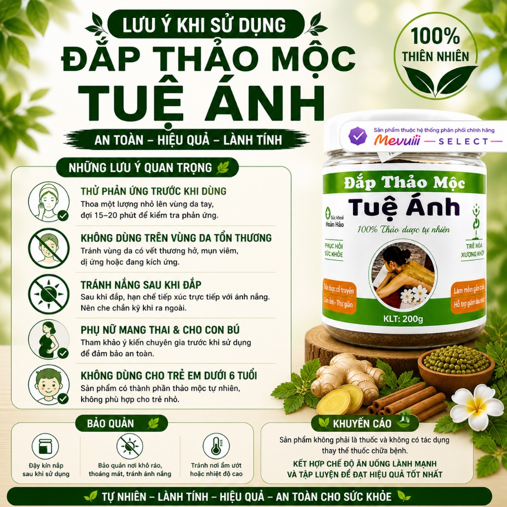 DAP - Đắp Thảo Mộc Tuệ Ánh 200g, Hỗ Trợ Giảm Đau Nhức, Căng Cơ, Cổ Vai Gáy, Thư Giãn Cơ Thể