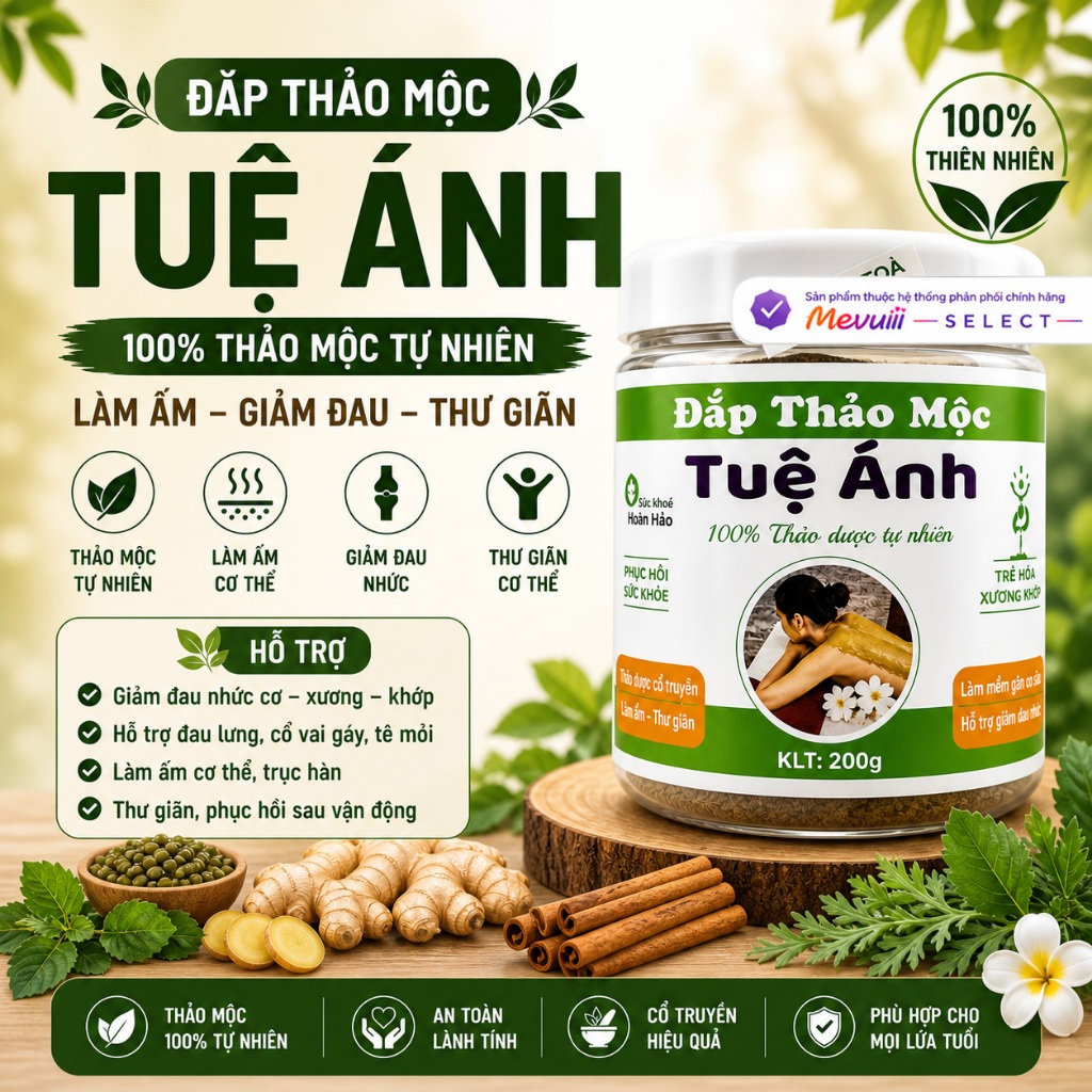 DAP - Đắp Thảo Mộc Tuệ Ánh 200g, Hỗ Trợ Giảm Đau Nhức, Căng Cơ, Cổ Vai Gáy, Thư Giãn Cơ Thể