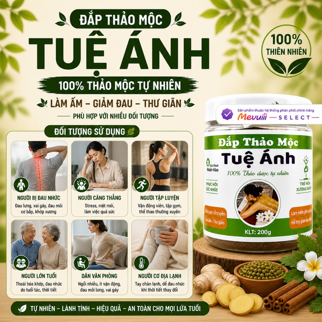 DAP - Đắp Thảo Mộc Tuệ Ánh 200g, Hỗ Trợ Giảm Đau Nhức, Căng Cơ, Cổ Vai Gáy, Thư Giãn Cơ Thể