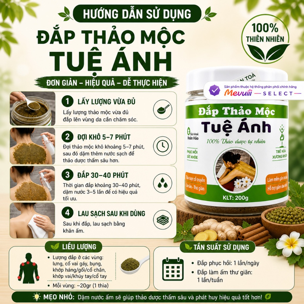 DAP - Đắp Thảo Mộc Tuệ Ánh 200g, Hỗ Trợ Giảm Đau Nhức, Căng Cơ, Cổ Vai Gáy, Thư Giãn Cơ Thể