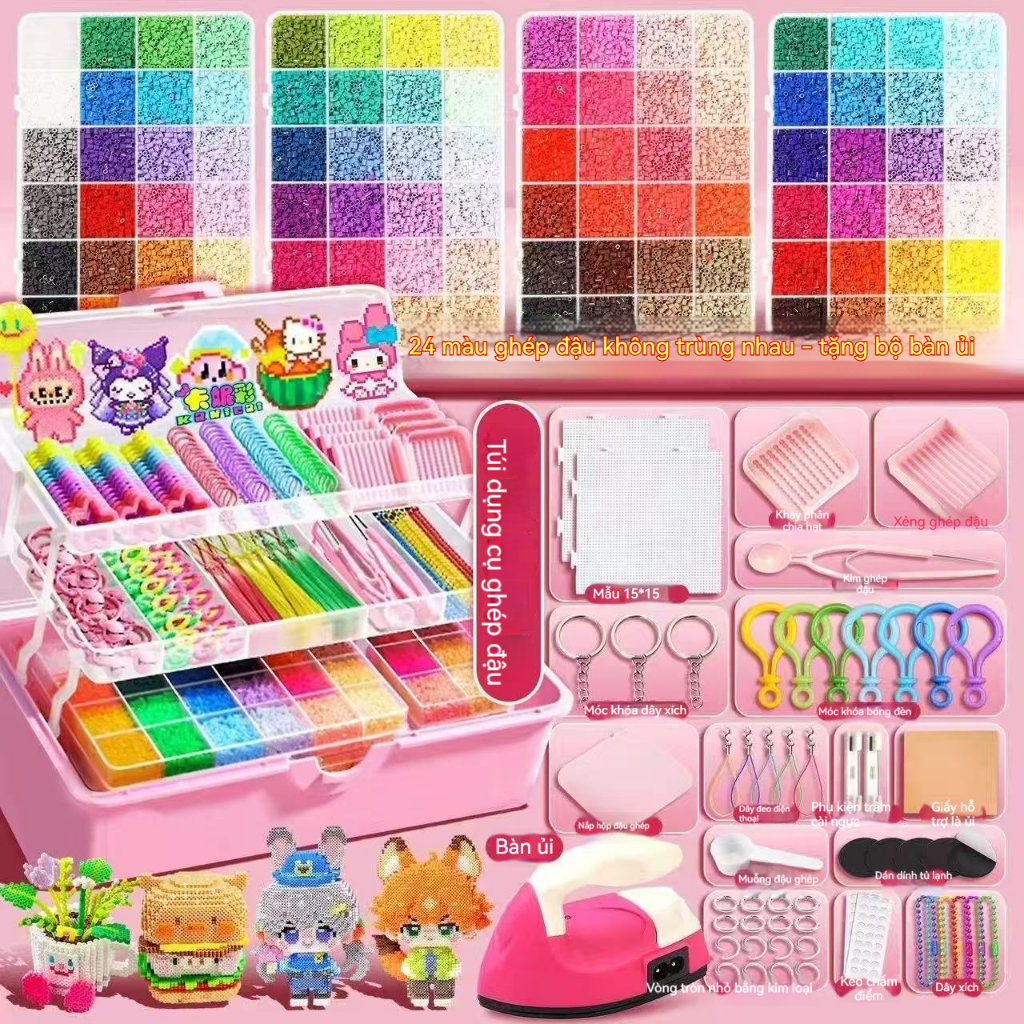 Hạt Perler 24 Màu 8400 + Chiếc, Pixel Art DIY Đồ Chơi Sắt Có Móc Khóa & Dụng Cụ, Sinh Nhật Trẻ Em