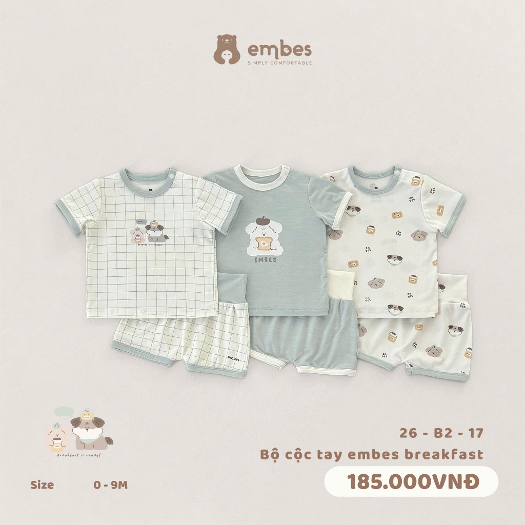 Bộ Cộc Sơ Sinh Embes, Bộ Cộc Tay In Hình Cài Cúc Cổ Cạp Lưng Cao Mềm Mại Cho Bé Sơ Sinh Từ 0-9 Tháng
