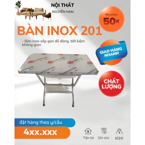 Bàn Chữ Nhật xếp gọn Inox 100% bền đẹp, chắc chắn - phù hợp bữa tiệc, nhà hàng, Gia đình