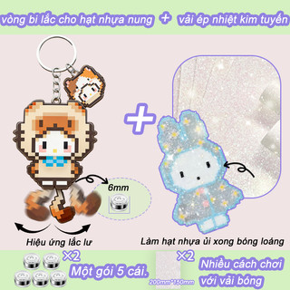 【Combo hạt xếp thủ công】Đầy đủ dụng cụ DIY gồm bảng ghép, nhíp, bàn ủi mini, giấy ủi và móc khóa trang trí.