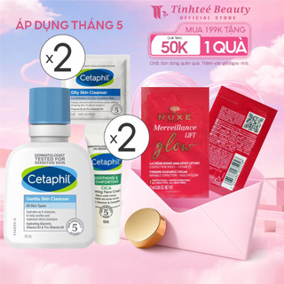 Combo 5 sản phẩm làm sạch và dưỡng ẩm cho da nhạy cảm Cetaphil: sữa rửa mặt 5/59ml, kem dưỡng 5ml