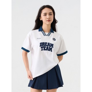 Áo thun polo nữ YODY phom Relax Dreamteam Cổ V Bo Kẻ WCPO26A030
