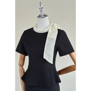 Áo Peplum LAMER Cổ Phối Nơ Vai Phối Chân Váy Ôm Bút Chì Xẻ Sau Dáng Dài Công Sở Thanh Lịch L61B26Q008 L62F26Q006