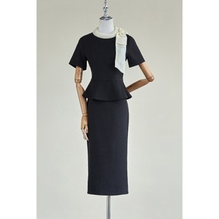 Áo Peplum LAMER Cổ Phối Nơ Vai Phối Chân Váy Ôm Bút Chì Xẻ Sau Dáng Dài Công Sở Thanh Lịch L61B26Q008 L62F26Q006