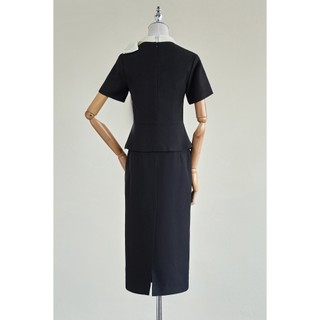 Áo Peplum LAMER Cổ Phối Nơ Vai Phối Chân Váy Ôm Bút Chì Xẻ Sau Dáng Dài Công Sở Thanh Lịch L61B26Q008 L62F26Q006