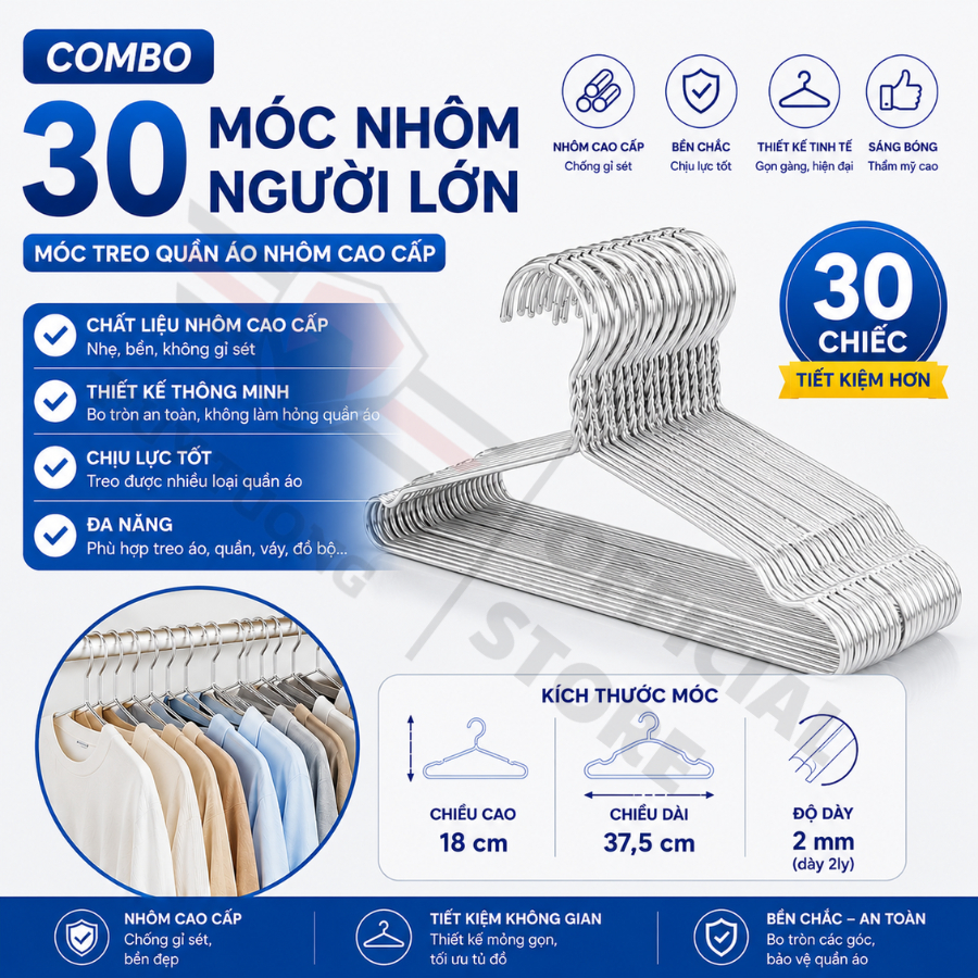 Combo 50 Móc Nhôm Treo Quần Áo Huy Tưởng  Móc Phơi Đồ Cao Cấp Cho Người Lớn Trẻ Em. | BigBuy360 - bigbuy360.vn