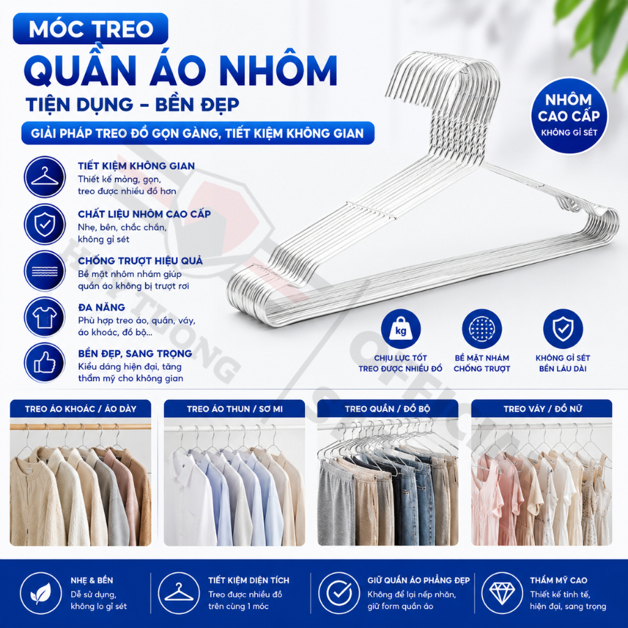 Combo 50 Móc Nhôm Treo Quần Áo Huy Tưởng  Móc Phơi Đồ Cao Cấp Cho Người Lớn Trẻ Em. | BigBuy360 - bigbuy360.vn