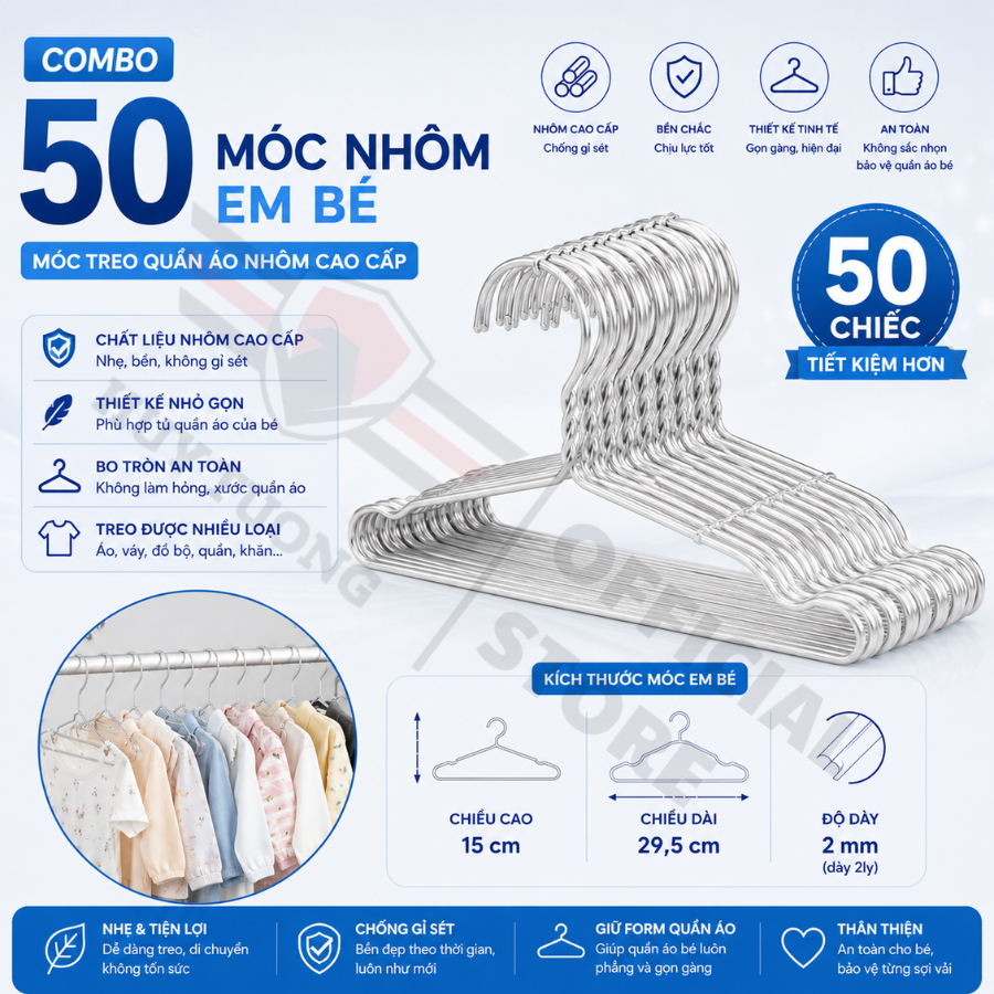Combo 50 Móc Nhôm Treo Quần Áo Huy Tưởng  Móc Phơi Đồ Cao Cấp Cho Người Lớn Trẻ Em. | BigBuy360 - bigbuy360.vn