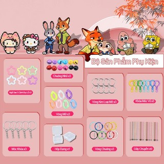 【Bộ sưu tập đồ chơi công cụ làm từ hạt Perler】Bộ DIY, bảng ghép, kim, nhíp, bàn ủi, vải hỗ trợ ủi, phụ kiện móc khóa