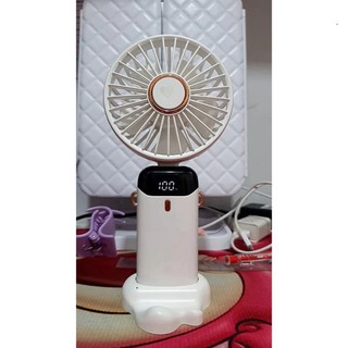 Quạt Cầm Tay Mini Idecor Store Tích Điện, Pin Sạc 10.000mAh, 5 Tốc Độ Gió Có Dây Đeo  Đèn LED