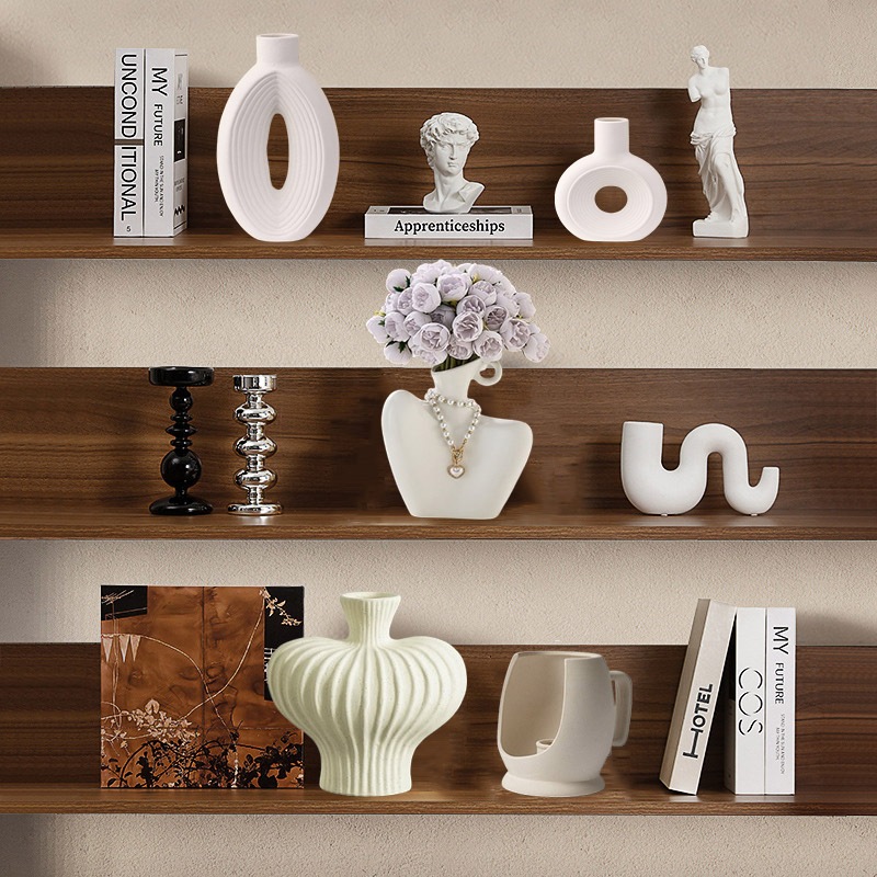 Bộ tượng các mẫu bình lọ hoa gốm sứ trắng decor nhà cửa