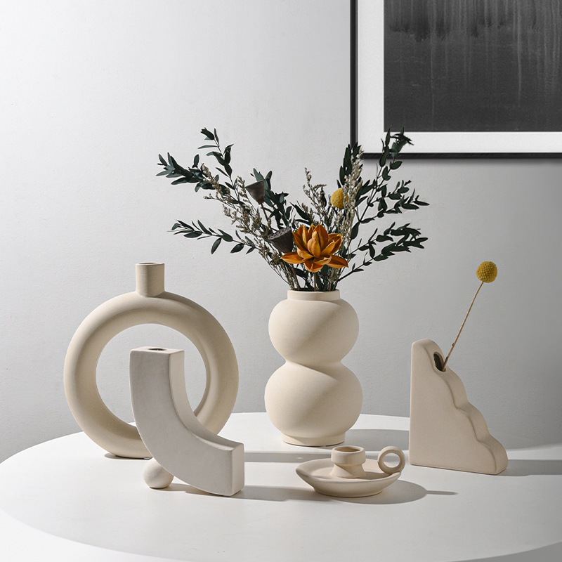 Bộ tượng các mẫu bình lọ hoa gốm sứ trắng decor nhà cửa