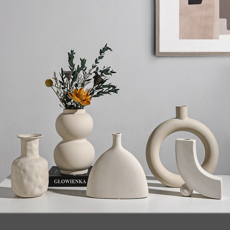 Bộ tượng các mẫu bình lọ hoa gốm sứ trắng decor nhà cửa