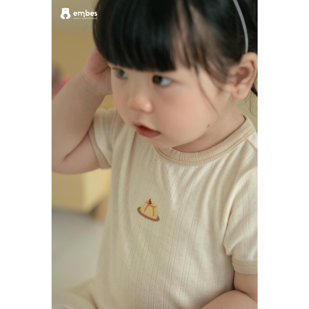 Bộ Cộc Thông Hơi Embes, Bộ Cộc Tay Thêu Hình Chất Thông Hơi Thoáng Mát Cho Bé Trai Bé Gái  Từ 8-17Kg