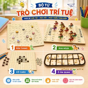 Bộ trò chơi dân gian bằng gỗ (Cờ Caro, Ô ăn quan, Đua ngựa, Rắn thang, Cờ Vua, Cờ Tướng)||