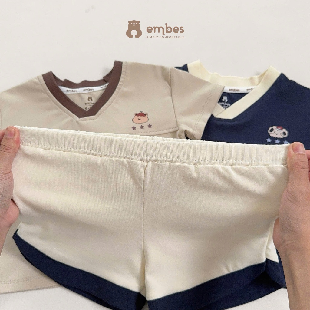 Bộ Cộc Cho Bé Embes, Bộ Cộc Tay In Hình "SPORTY" Cổ Chữ V Dáng Thể Thao Cho Bé Trai Bé Gái Từ 8-17Kg