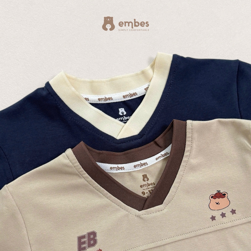Bộ Cộc Cho Bé Embes, Bộ Cộc Tay In Hình "SPORTY" Cổ Chữ V Dáng Thể Thao Cho Bé Trai Bé Gái Từ 8-17Kg