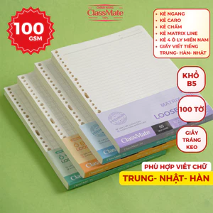 Giấy Refill 100gsm Có Tráng Keo Viết Tiếng Trung, Ruột Sổ Còng A5/B5 Không Thấm Mực Đủ Loại Dòng Kẻ Ngang, Matrix Line