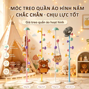 Móc treo quần áo hình nấm hoạt hình dễ thương, có các màu hồng, xanh dương, trắng và vàng