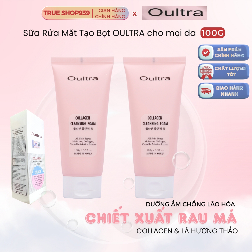 Sữa Rửa Mặt Sạch Sâu Tạo Bọt, Chiết Xuất Rau Má Dịu Nhẹ Dưỡng ẩm OULTRA Collagen 100g