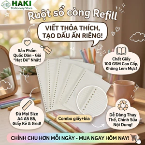 Ruột sổ còng giấy refill HAKI 20 26 30 lỗ A5 B5 A4 sổ planner bullet journal