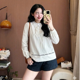 Áo Sơ Mi Trắng Nữ Cổ Bèo Tiểu Thư Cách Điệu Thanh Lịch Dễ Thương Mặc Đi Làm Đi Chơi Form Đẹp  247Store H069