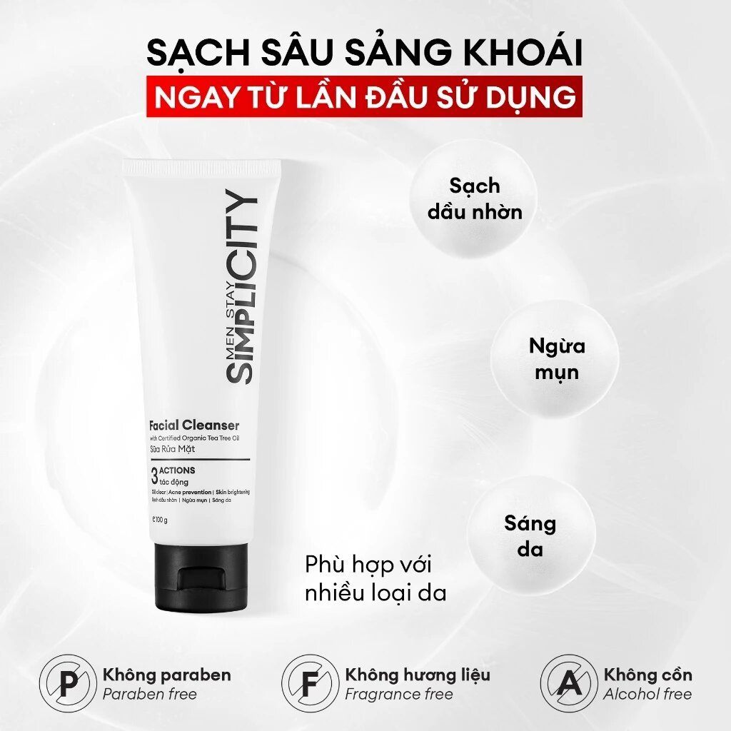 Sữa rửa mặt nam Men Stay Simplicity 3 tác động giúp sạch dầu nhờn hỗ trợ ngừa mụn sáng da 100g