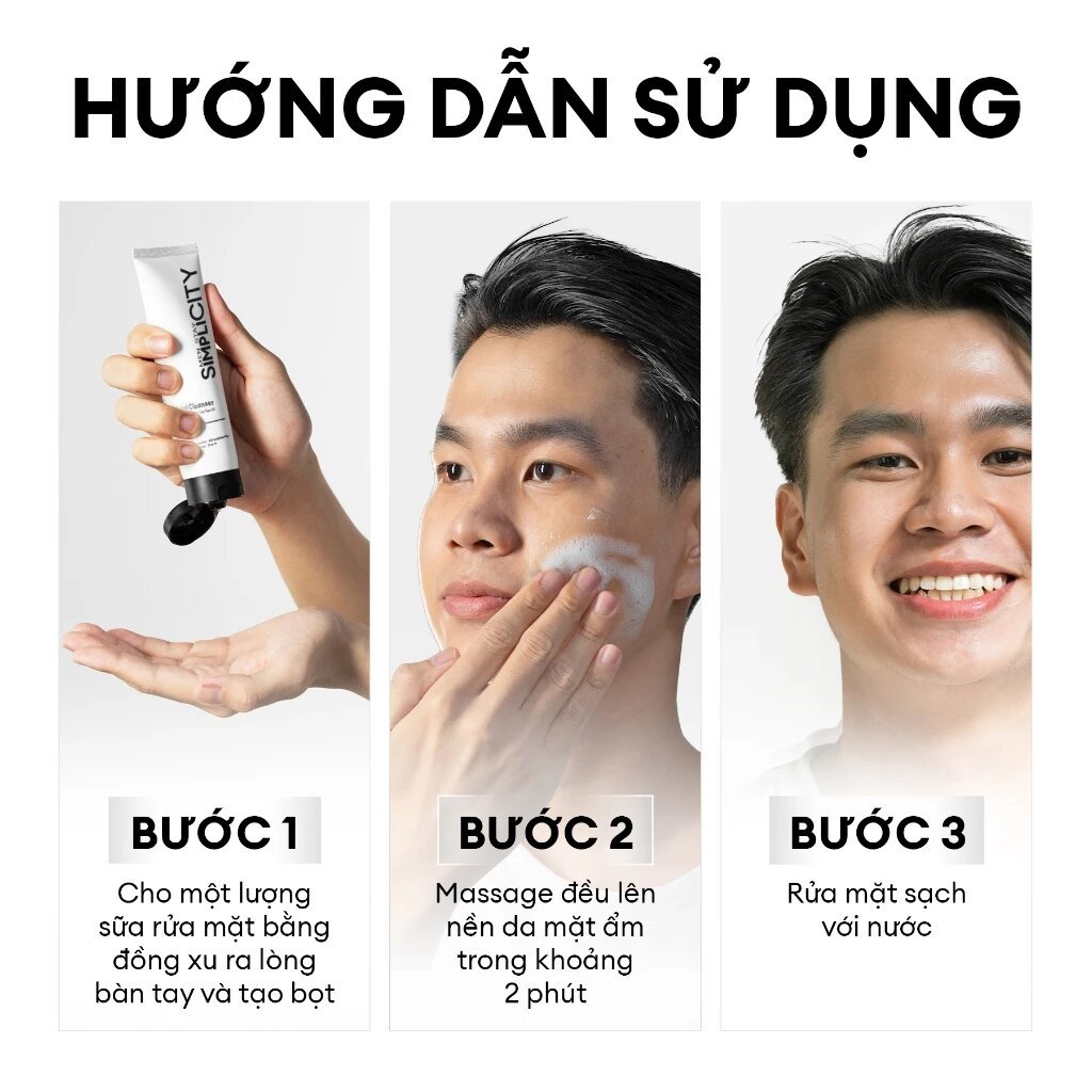 Sữa rửa mặt nam Men Stay Simplicity 3 tác động giúp sạch dầu nhờn hỗ trợ ngừa mụn sáng da 100g