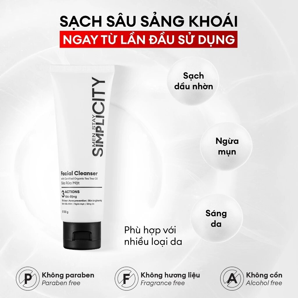 Sữa rửa mặt nam Men Stay Simplicity 3 tác động giúp sạch dầu nhờn hỗ trợ ngừa mụn sáng da 100g
