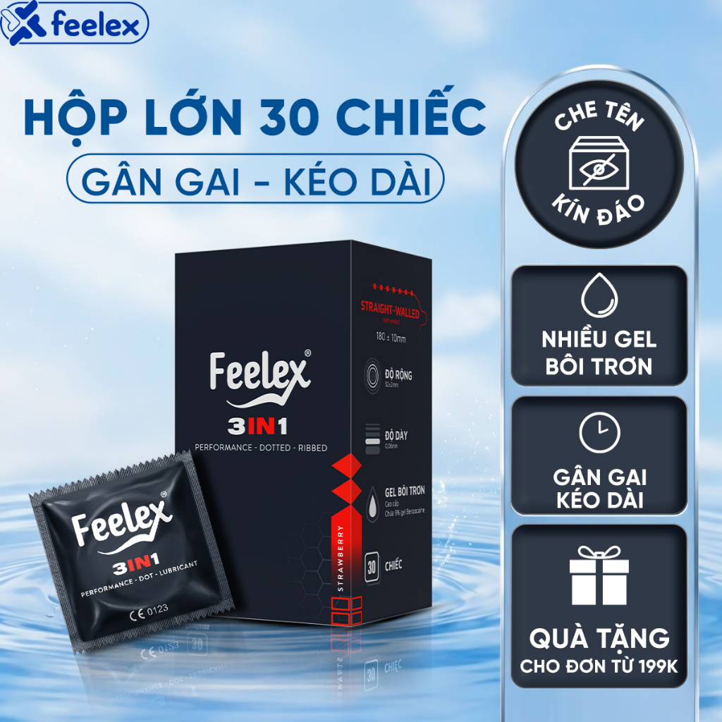 Bao cao su Feelex gân gai, nhiều gel, nhiều mùi hương