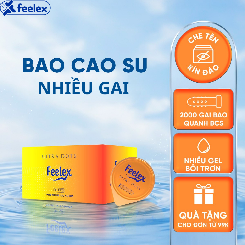 Bao cao su Feelex gân gai, nhiều gel bôi trơn - Hộp 10 bcs - 1